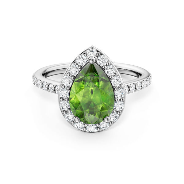 Pear-Cut Peridot Ring with Halo and Pav&eacute; Band